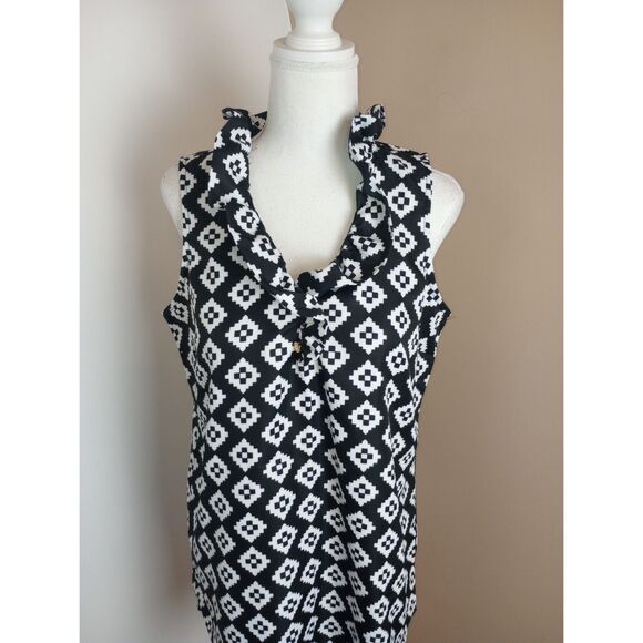 Black Geometric Print Sleeveless Top / Size Medium - Picture 7 of 8